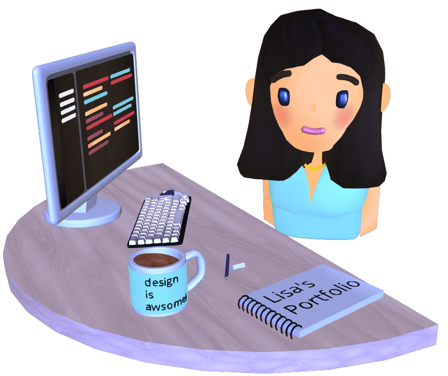 3d figure at a desk