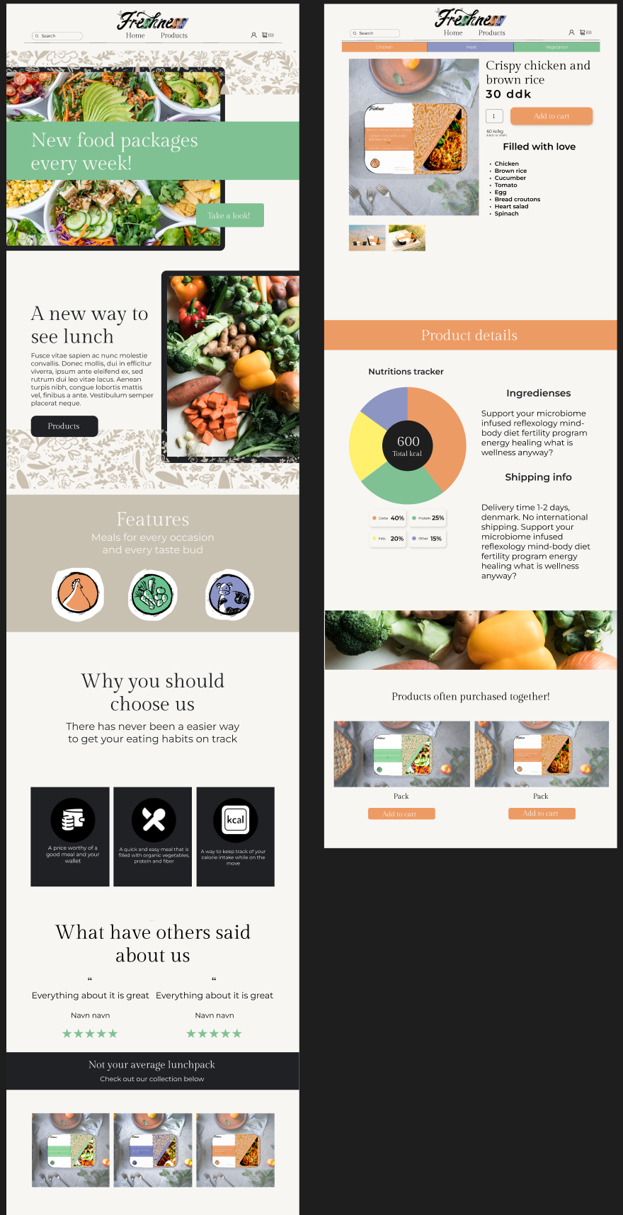 mockups for the langing page and the product page of the startup website